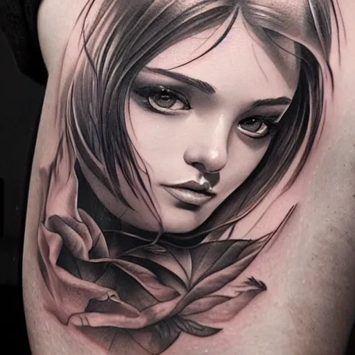 Image similar to tattoo design, beautiful portrait of a girl by artgerm, artgerm