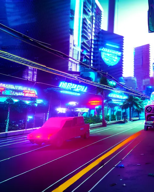 Prompt: philippine jeepney flying through cyberpunk manila city, cgi render, concept art, unreal engine