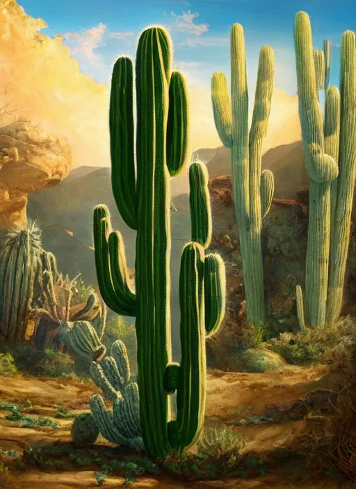 Prompt: a beautiful painting of the san pedro cactus spirit, fantast art, matte painting