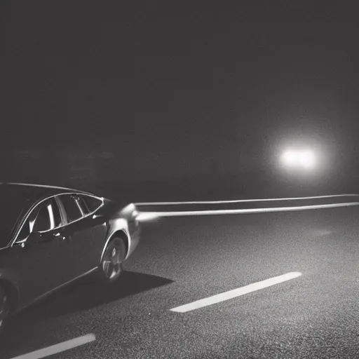 Prompt: photo of a UFO abducting a man out of his car at night, on an empty street