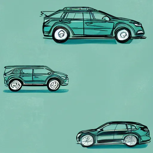 Image similar to a car, sea green palette, sketch, graphical, flat