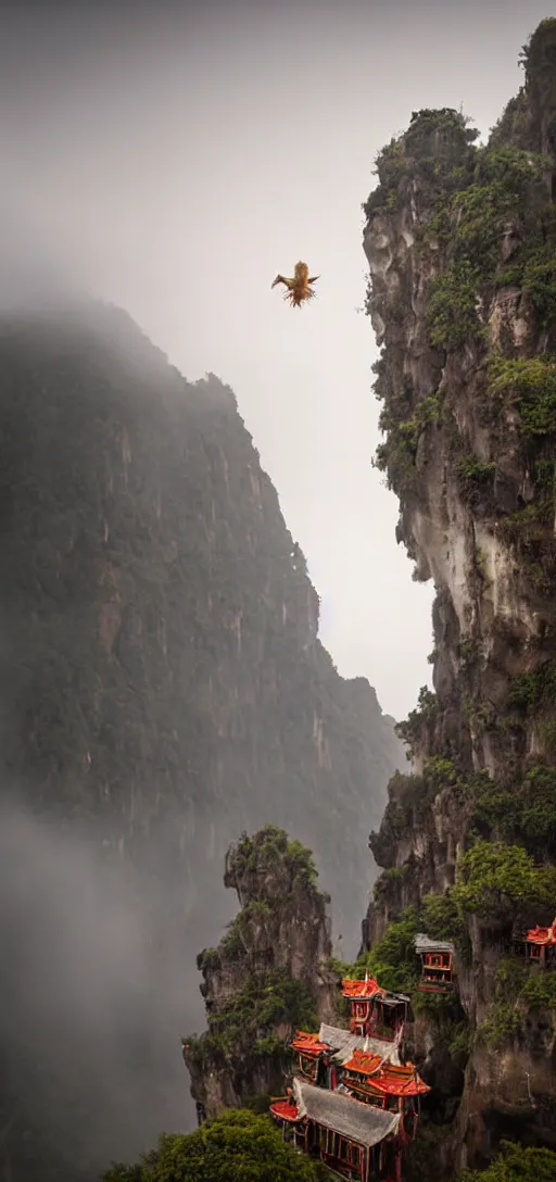 Image similar to a horrifying frightening scary 8 0 mm color macro hi def picture of the angel of death hovering above kunlao village. everything is of the second level on the isle of kun lao. turtles. hot dogs. ancient statues. volumetric lighting with picoso hotdogs. atmospheric. scary fog national geographic.