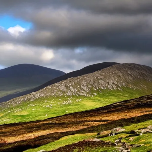 Image similar to the mountains of mourne in ireland in the style of midjourney