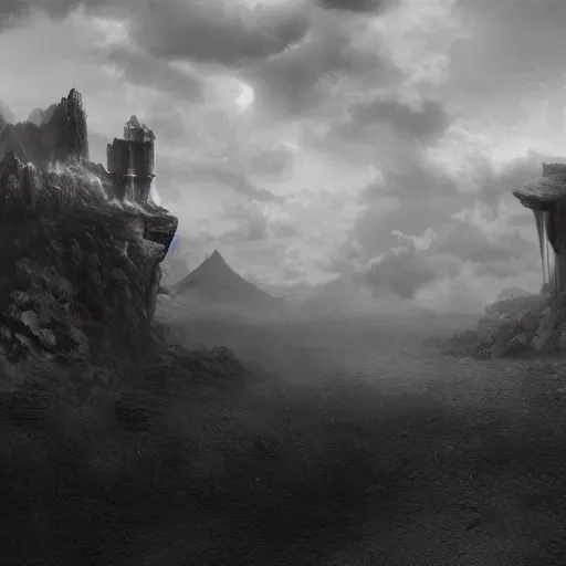 Image similar to the new age, black and white matte painting