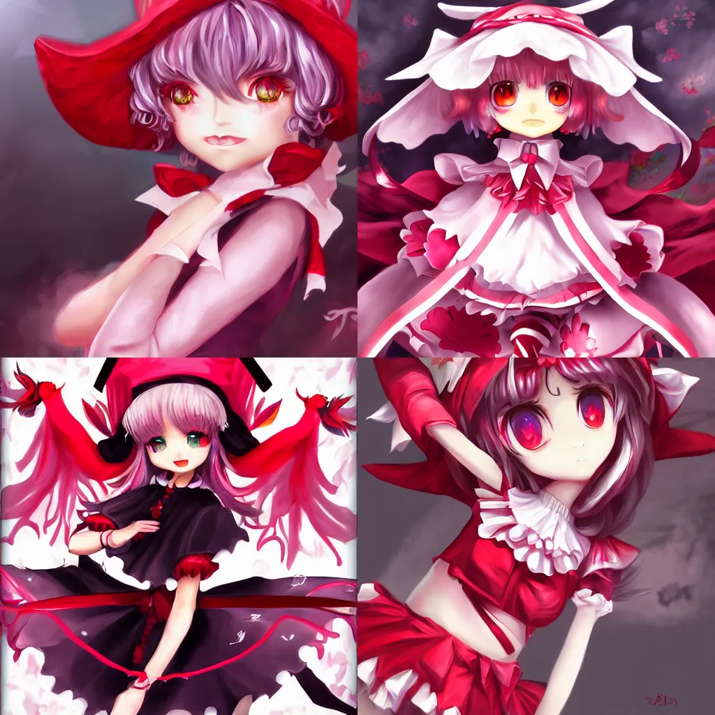 Prompt: professional digital artwork of Remilia Scarlet from Touhou Project, fine art, fine art oil painting with correct symmetry quality digital art of Remilia Scarlet trending on Artstation