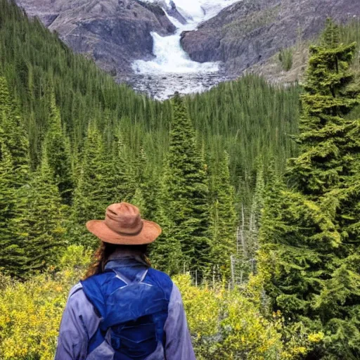 Prompt: spotting a bear from horseback in the pacific northwest, mountains, glaciers, alpine, intergalactic