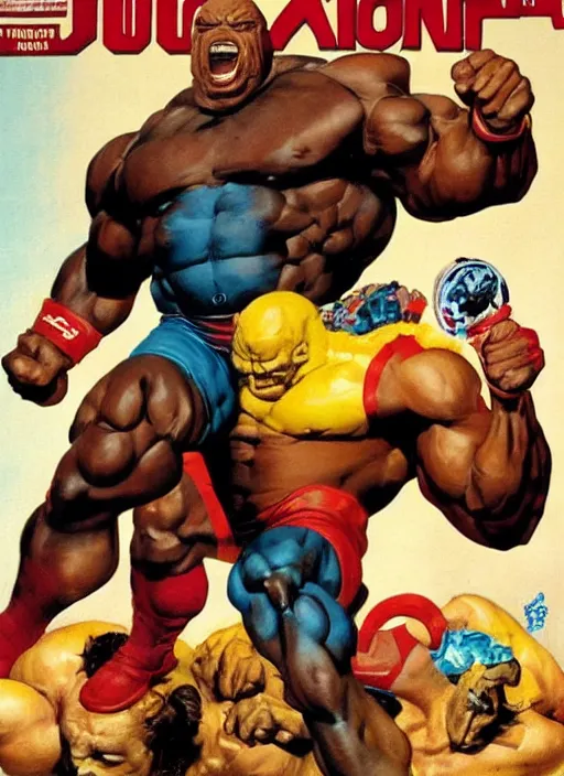 Image similar to full body and head portrait of huge mutant ronnie coleman as marvel's juggernaut, dynamic action, painted by norman rockwell and phil hale and greg staples and tom lovell and frank schoonover and jack kirby