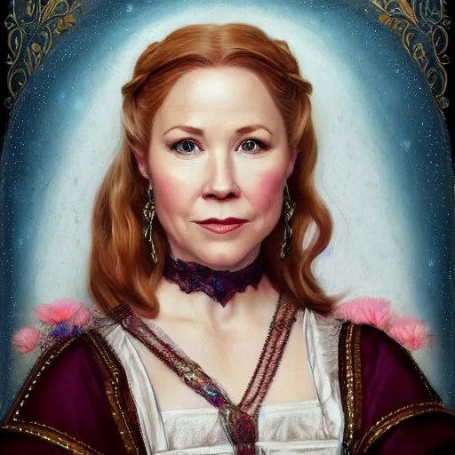 Image similar to a beautiful portrait of christina applegate as a 1 6 th century noblewoman, fantasy, intricate, elegant, highly detailed, digital painting, artstation, concept art, matte, sharp focus, illustration, luminist and baroque style