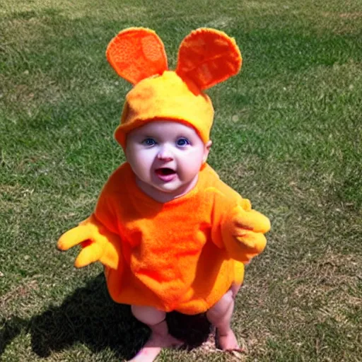 Image similar to cute baby chick dressed as an inmate