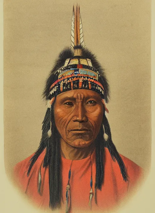 Prompt: Kaskinampo Chief, hand colored lithograph on paper by James Otto Lewis, Smithsonian American Art Museum