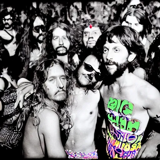 Prompt: expired kodak film photograph portrait of retro psychedelic trance hippy party in goa from 1 9 7 0, hyperrealism, photorealism, imax quality, 8 k