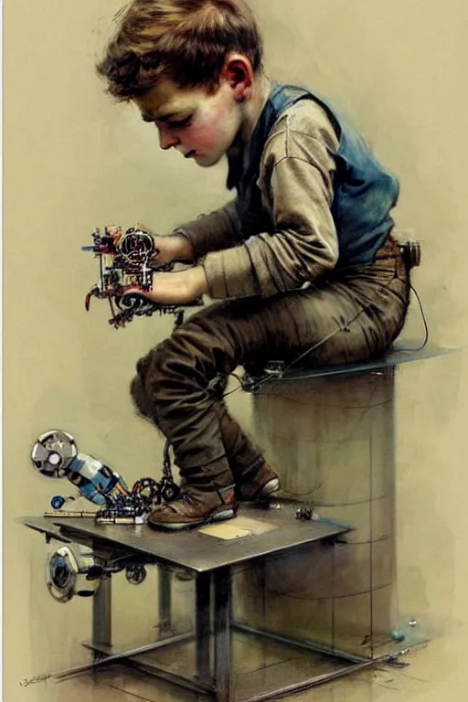 Image similar to (((((1950s a boy working on his robot . muted colors.))))) by Jean-Baptiste Monge !!!!!!!!!!!!!!!!!!!!!!!!!!!