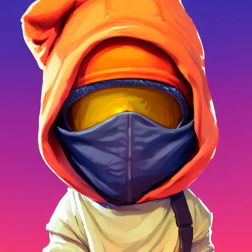 Image similar to baby Angel cherub ski mask, balaclava, orange hoodie, golden necklace fantasy art apex fortnite Video game icon, 2d game art gta5 cover , official fanart behance hd artstation by Jesper Ejsing, by RHADS, Makoto Shinkai and Lois van baarle, ilya kuvshinov, rossdraws