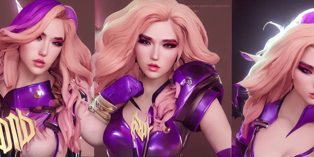 Prompt: character sheet of beautiful KDA More Miss Fortune (wild rift) close up. 3d render, octane render, k-pop, music video, game art, realistic, highly detailed, trending on artstation, 4k, trending on artstation, pixar, cgsociety, unreal engine 5, redshift render, trending on artstation, blender, behance, cg