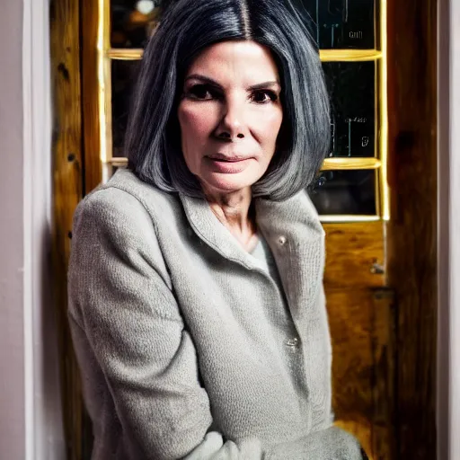 Image similar to old sandra bullock actress at age 9 0 years old, color ( sony a 7 r iv, symmetric balance, polarizing filter, photolab, lightroom, 4 k, dolby vision, photography award ), vogue, perfect face