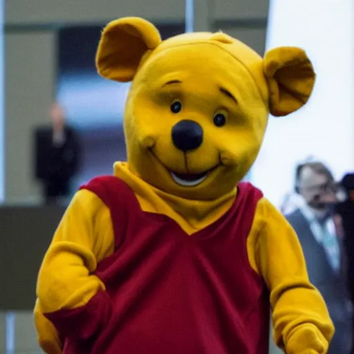 Image similar to bill gates cosplaying as winnie the pooh, bill gates wearing winnie the pooh costume, cosplay award winner