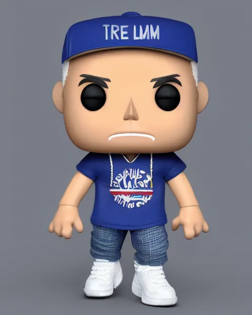 Image similar to full body 3 d render of eminem as a funko pop, studio lighting, white background, blender, trending on artstation, 8 k, highly detailed