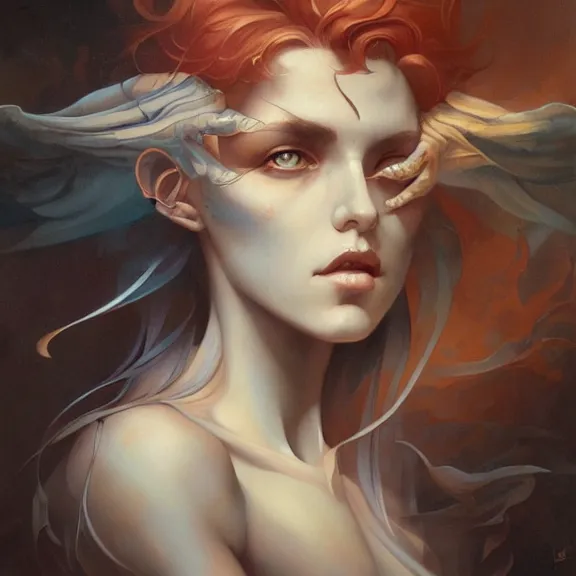 Prompt: a highly detailed beautiful portrait in the style of peter mohrbacher and in the style of jean delville.