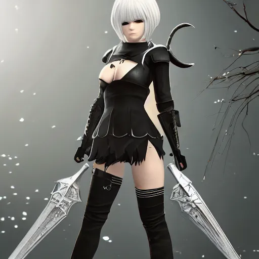 Prompt: 2B nier automata in skyrim, detailed, artstation, 8k