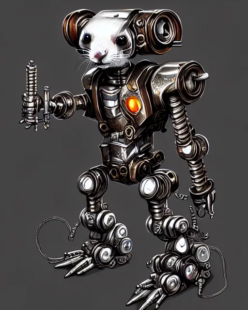 Image similar to mechanical ferret dungeons and dragons metalic robot creature, d & d digital ferret character illustration, artstation trending robot ferret render, intricate, sharp focus, hyper detailed, digital painting, matte, d & d strange cute mech robot ferret character, masterpiece