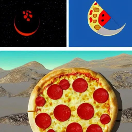 Image similar to the moon turned into a pizza and we're all going to die