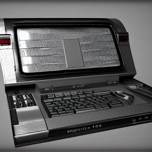Prompt: Realistic image of a retro cassettepunk 1980s laptop deviantart artstation 4k digital art detailed 3d realistic
