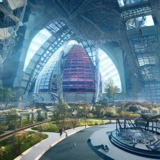 Image similar to octane render, industrial light and magic and weta digit, sharp professional photo inside a high - end luxurious solarpunk beautiful utopian futuristic chicago worlds fair, ultradetailed, photorealistic