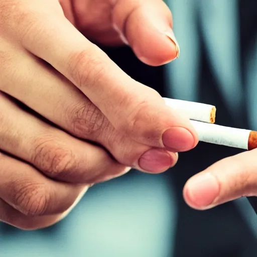 Image similar to normal man's hand with five fingers and a ring and a cigarette between the fingers