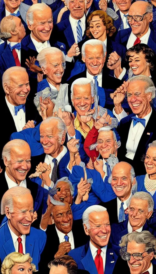 Prompt: joe biden triumphant re - election. portrait by clyde caldwell and jean giraud and anton otto fischer and john philip falter and will eisner and gil elvgren