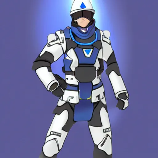 Image similar to a futuristic soldier captain with a metal visor and a blue shoulderpad in anime style