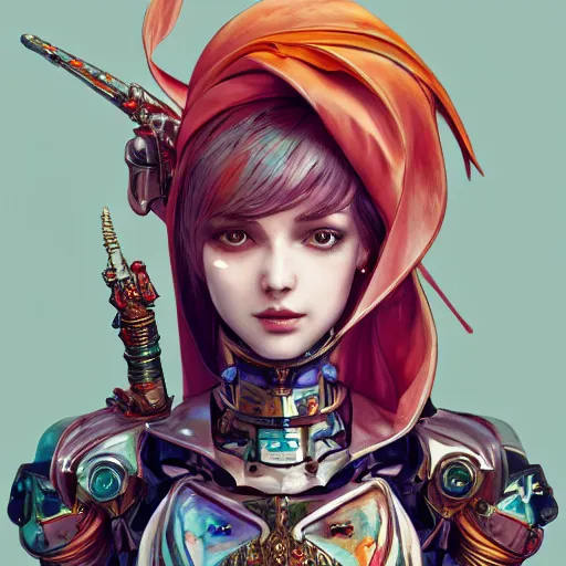 Image similar to studio portrait of lawful good colorful female holy mecha paladin absurdly beautiful, elegant, young sensual graceful woman, ultrafine hyperrealistic detailed face illustration by kim jung gi, irakli nadar, intricate linework, sharp focus, bright colors, matte, octopath traveler, final fantasy, unreal engine highly rendered, global illumination, radiant light, intricate environment