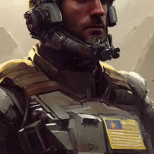 Image similar to portrait of a man by greg rutkowski, he looks like henry cavill with military short hair and shaved, impeccable military composure, wearing tactical gear of the galactic alliance, he is about 3 0 years old, highly detailed portrait, digital painting, artstation, concept art, smooth, sharp foccus ilustration, artstation hq