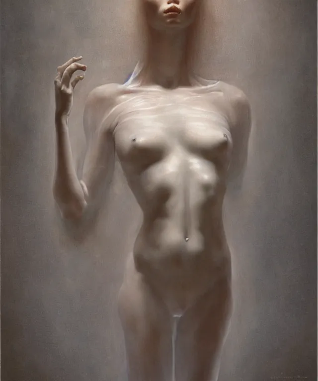 Image similar to Beautiful full-body wax sculpture of glowing transparent woman with visible bones covered with melted white candle wax inside the singularity where stars becoming baroque folds of dark matter by Michelangelo da Caravaggio, Nicola Samori, William Blake, Alex Grey and Beksinski, dramatic volumetric lighting, highly detailed oil painting, 8k, masterpiece