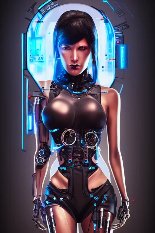 Image similar to portrait of a cyberpunk woman with biomechanichal parts by Artgerm, 35mm focal length, hyper detailled, 4K