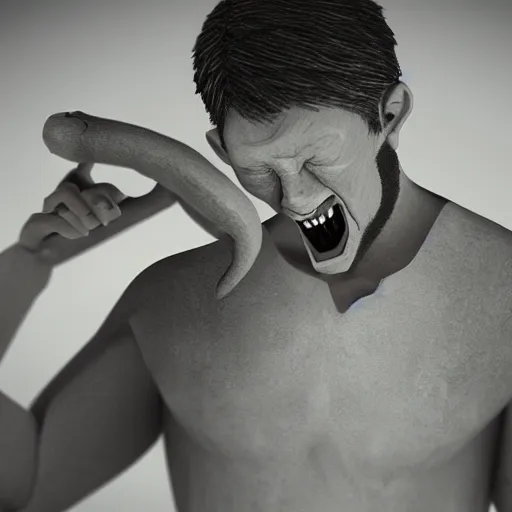 Prompt: man eating render by blender