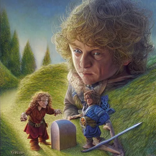 Prompt: halflings hobbits Merry and Pippin by Mark Brooks, Donato Giancola, Victor Nizovtsev, Scarlett Hooft, Graafland, Chris Moore