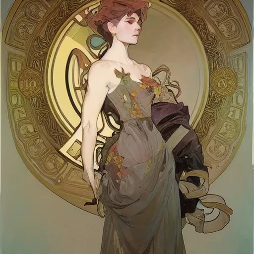 Image similar to krenzcushart, alphonse mucha, j. c. leyendecker, and ruan jia combined art