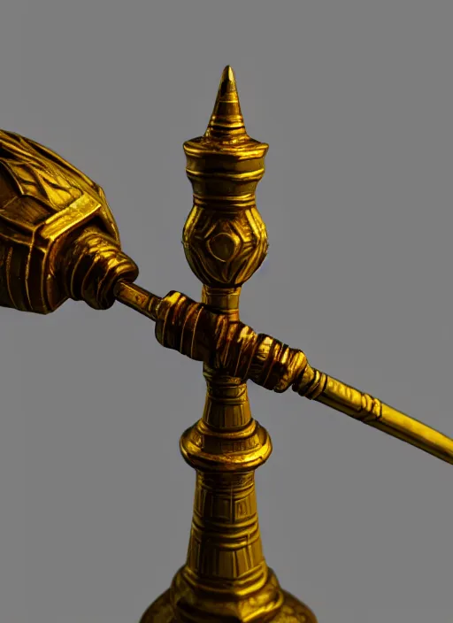 Prompt: rpg item render, a golden fighting staff, Unreal 5, DAZ, hyperrealistic, octane render, dynamic lighting