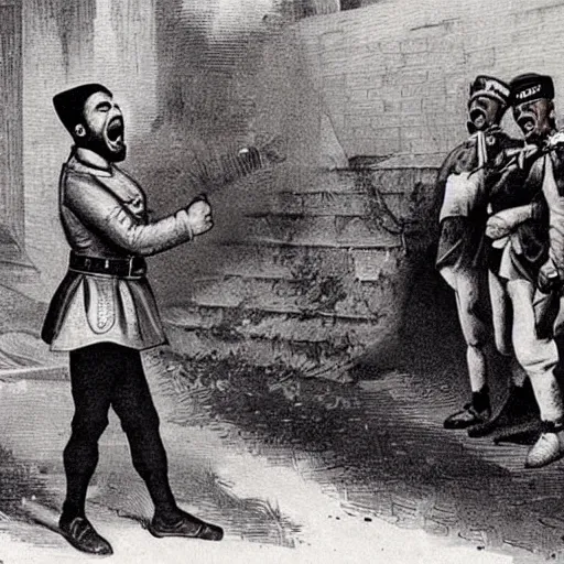 Prompt: a Propaganda image of a Tunisian man screaming at the Ottoman Sultan,