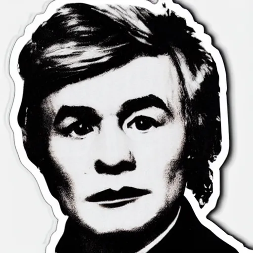 Image similar to володимир олександрович зеленськии. face like in his photographs. intricate sticker design by andy warhol