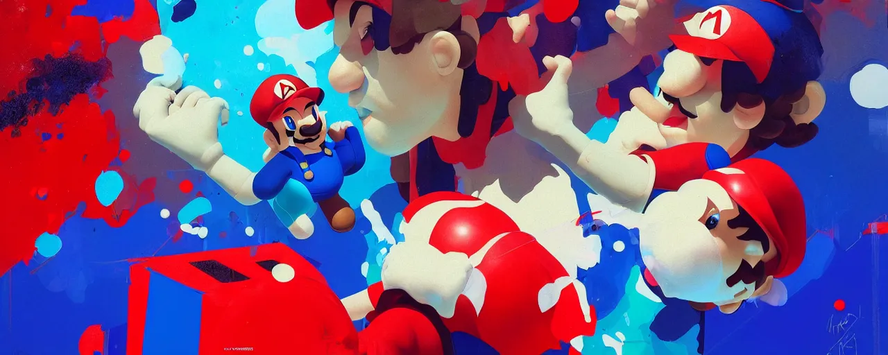 Image similar to duotone red blue illustration 3 / 4 portrait of realistic super mario is having psychedelic trip on magic mushrooms composition accidental renaissance golden ratio. by sachin teng and sergey kolesov and ruan jia and heng z. graffiti art, scifi, fantasy, hyper detailed. octane render. concept art. trending on artstation