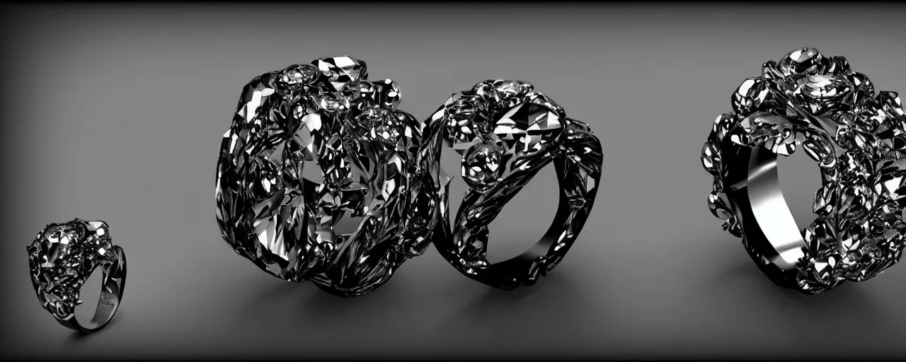 Image similar to black magic crystal ring, fire, flame, crystal, engravings, diamonds, product design, jewelry, art by gerald brom, greg rutkowski and artgerm, photo realism, unreal engine, c 4 d