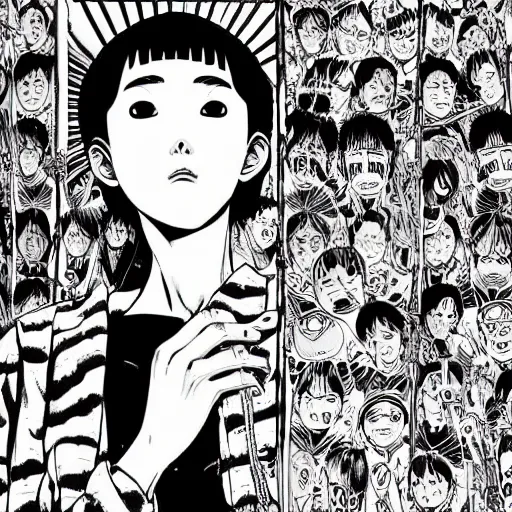 Image similar to ultrarealistic pop art poster from mangaka junji ito, intricate details, sharp details, perfect baroque like real project, symmetrical