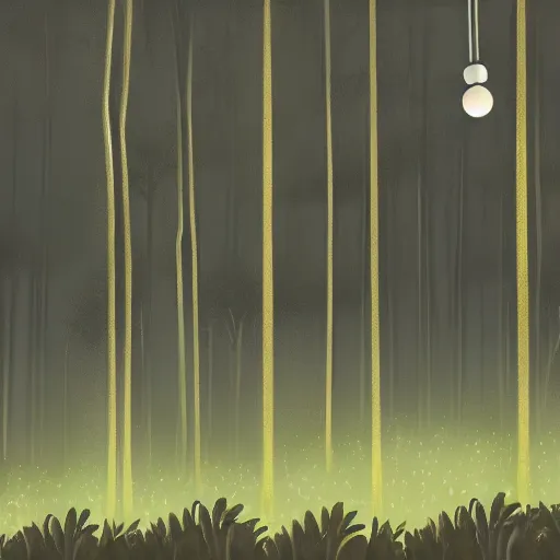 Prompt: forest at night with floating lights concept art