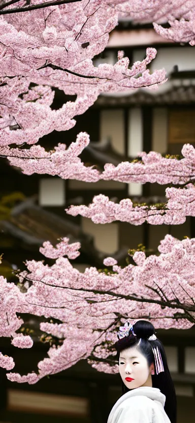 Prompt: “ a portrait photo of a young asian woman with fox ears wearing kimono at a sakura tree, side shot, by shunji dodo, 8 k resolution, black and white photo, high quality ”