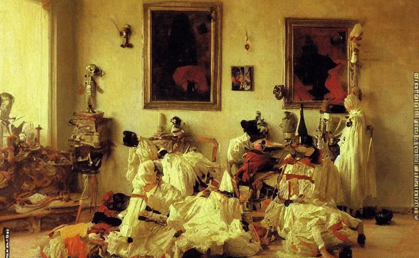 Image similar to high quality high detail painting by ilya repin, robots taking over the house, hd