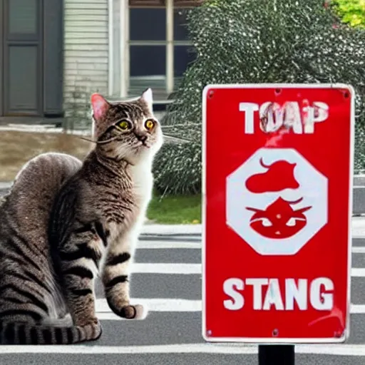 Image similar to an angry cat pointing at you while holding a stop sign at the same time