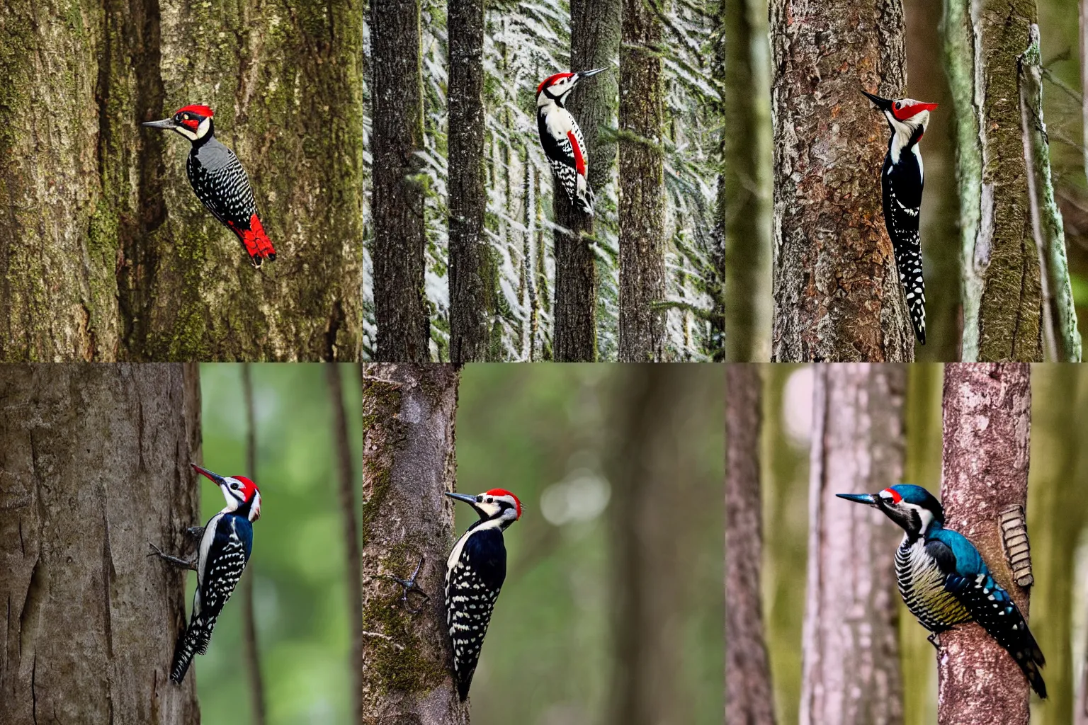 Prompt: a photograph by Eliot Porter of a woodpecker in a forest