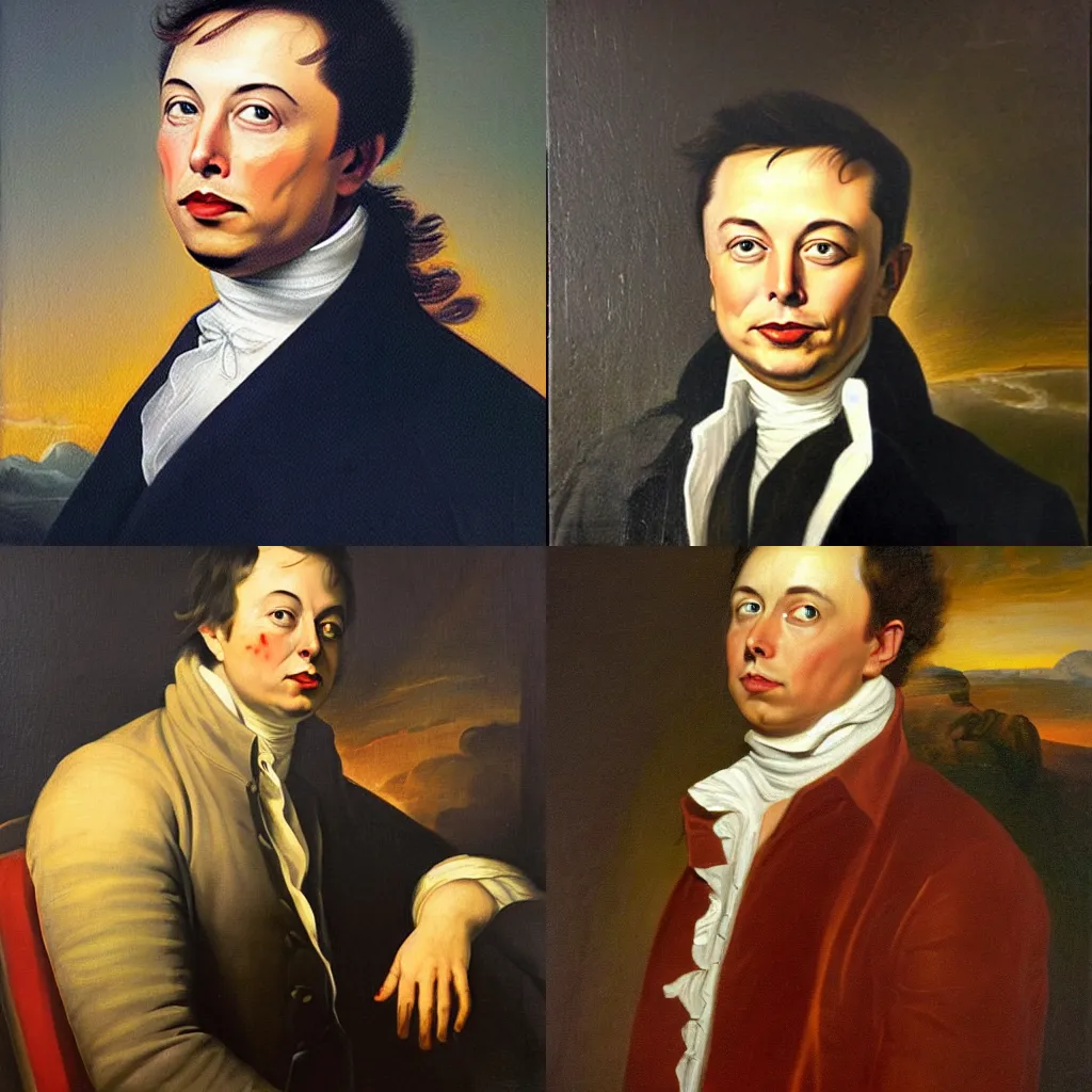 Prompt: classical oil painting of Elon Musk by famous painter Boratello Florisdo (1786)