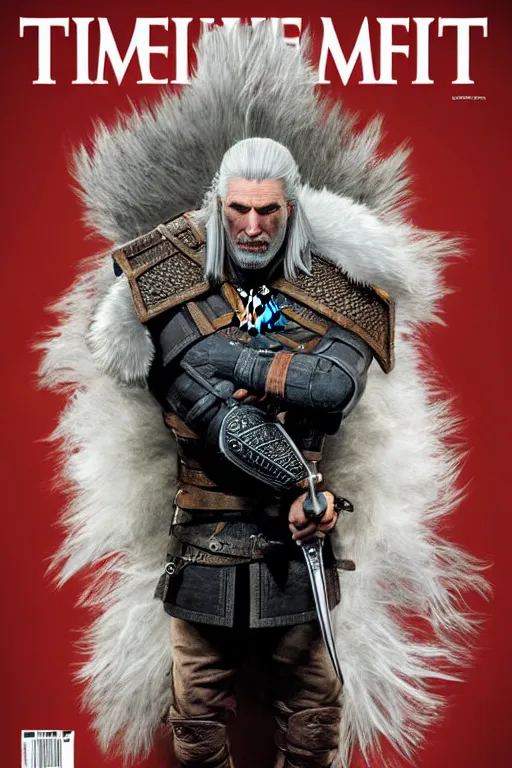 Image similar to portrait of geralt of rivia, 5 5 mm lens, professional photograph, times magazine, serious, stern look